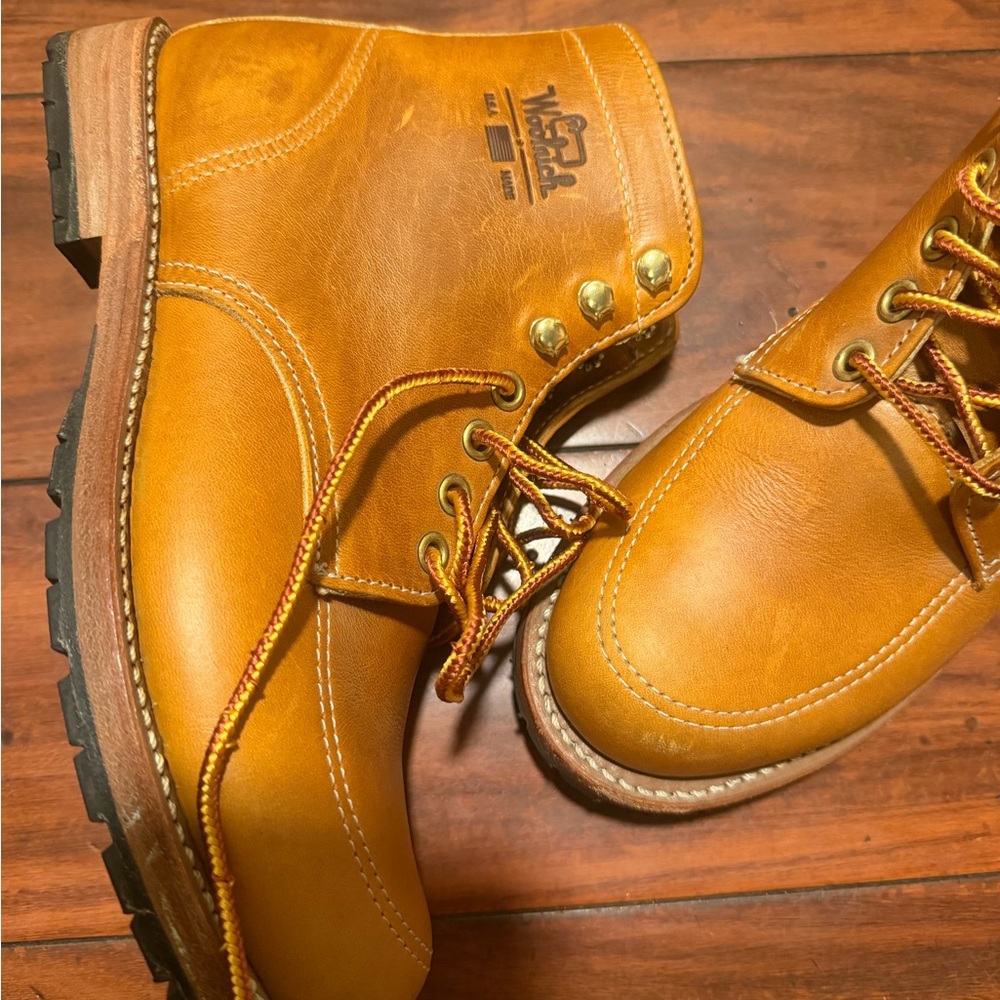Woolrich Men's Tan Leather Work Boots with Lace-Up Eyelets - Picture 4 of 15